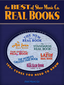 Cover of 'The Best of Sher Music Co. Real Books' featuring text that lists various real books such as 'The New Real Book', 'The Digital Real Book', and others, indicating a best-of collection from multiple jazz fake books.