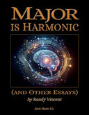 Cover of the book 'Major is Harmonic (and Other Essays)' by Randy Vincent, featuring a graphical representation of a complex musical pattern with various colors and textures.