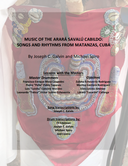 Cover of the book 'Music of the Arára Savalú Cabildo: Songs and Rhythms from Matanzas, Cuba' by Joseph Galvin and Michael Spiro, featuring a red cloth with traditional decorative beadwork.