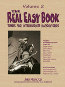 Cover of 'The Real Easy Book: Tunes For Intermediate Improvisers (Volume 2)' by Sher Music Co., featuring a photograph of a jazz ensemble with a saxophone player in the foreground and a keyboard player in the background.