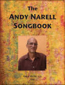 Cover of 'The Andy Narell Songbook' by Sher Music Co., featuring a portrait of Andy Narell with a colorful abstract pattern in the background.