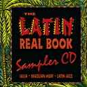 Cover of 'The Latin Real Book Sampler CD' with colorful text and a tropical-themed background.