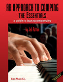 Book cover of 'An Approach to Comping the Essentials' with a red background and hands playing piano keys.