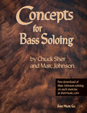 Book cover of 'Concepts for Bass Soloing' by Chuck Sher and Marc Johnson with a brown textured background.