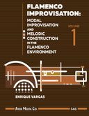 Book cover of 'Flamenco Improvisation' by Enrique Vargas with a guitar illustration on a brown background.