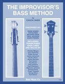 Book cover of 'The Improvisor's Bass Method' by Chuck Sher with blue background, basses, and text of famous endorsements.